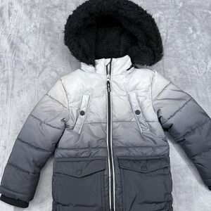 Boys Puffer Jacket Member's Mark Sz 4T Gray‎ Black Ombre Detachable Hood